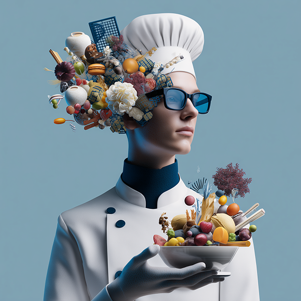 un candidat recherche un emploi dans la formation alimentaire en s'habillant en cuisinier exhubérant